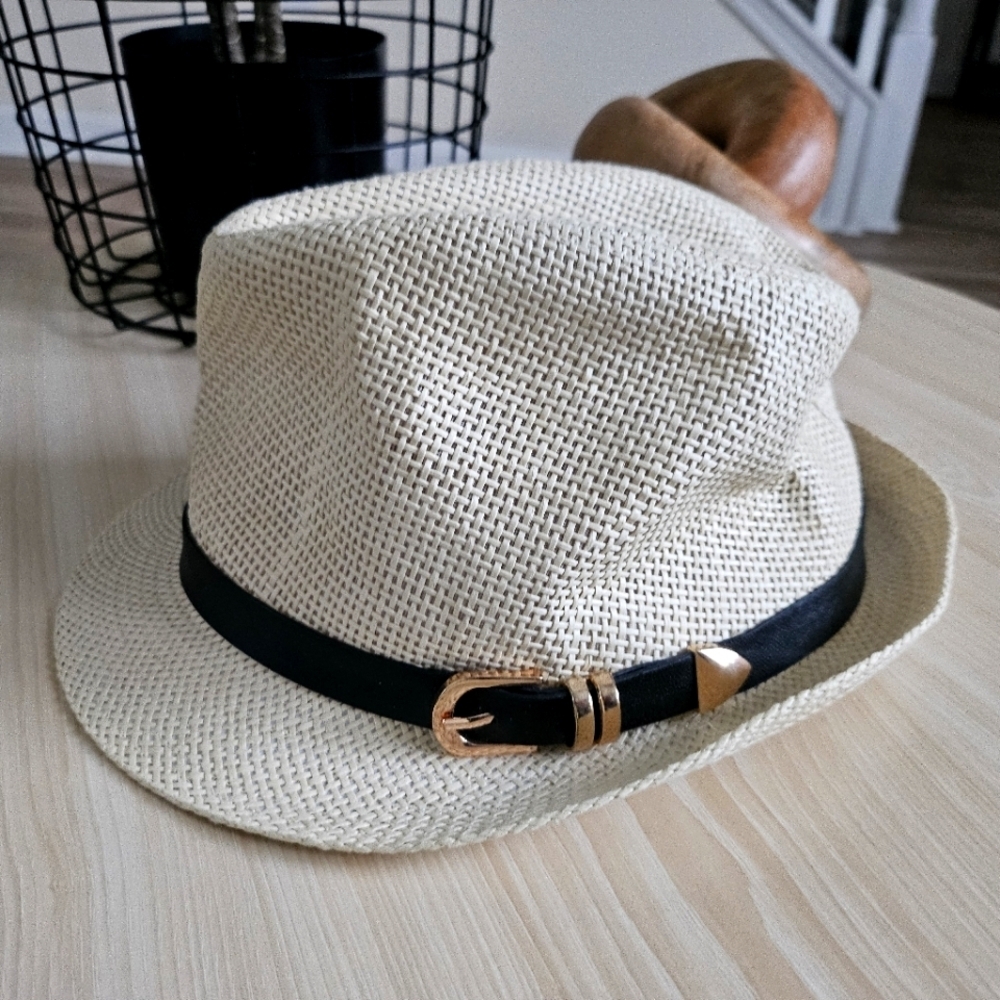 Stylish Women's Cream Fedora Hat with Black Band Onesize...